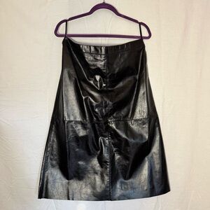 GAP Shiny Black 100% Leather A-Line Skirt